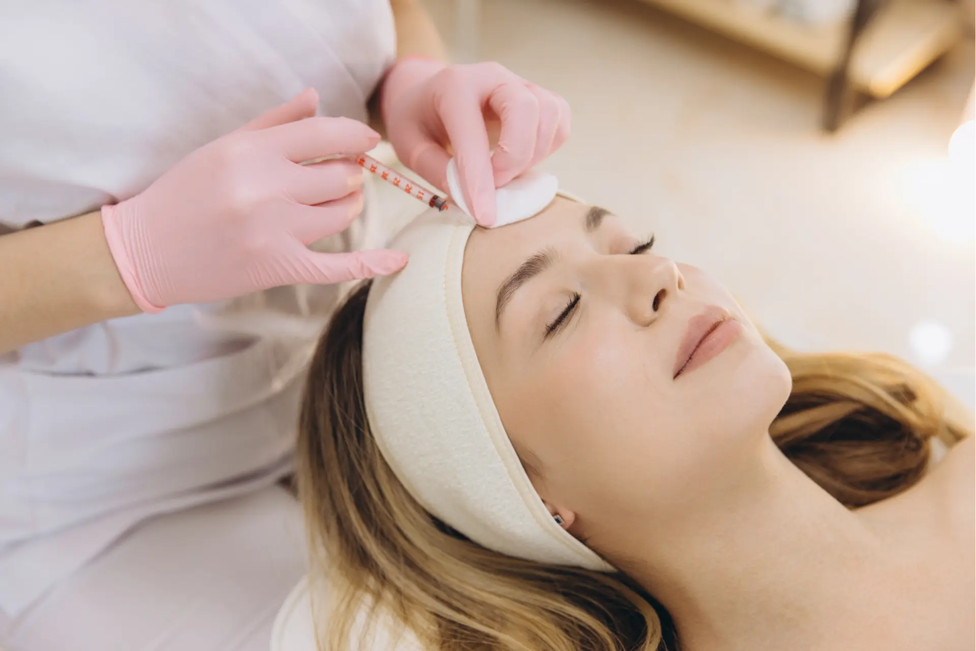 cosmetologist-making-rejuvenating-injection-forehead-young-woman-reducing-wrinkles-beauty-salon