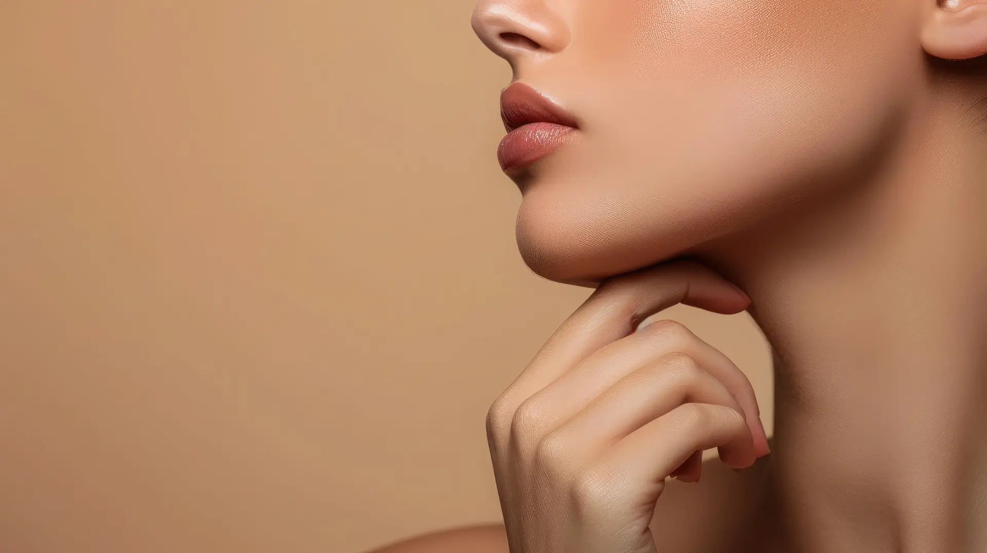 side-view-cropped-woman-with-perfect-skin-touching-chin-isolated-beige